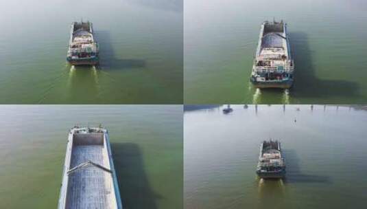航拍西江上行驶的船、航拍江河船运高清在线视频素材下载