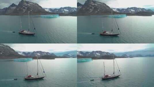 航拍格林兰岛海上冰山高清在线视频素材下载