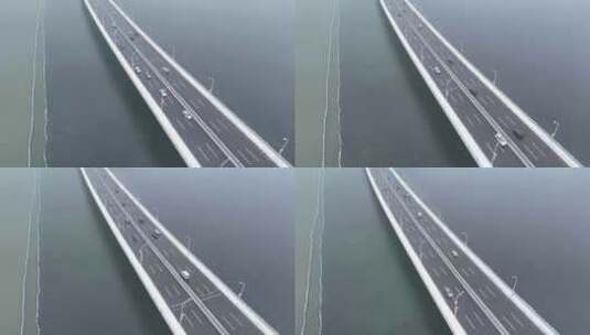 武汉沙湖大桥大雪航拍高清在线视频素材下载