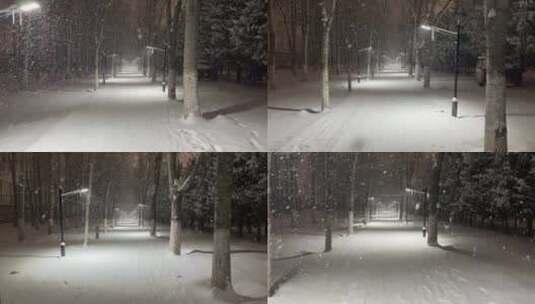 北京夜晚路灯旁下雪高清在线视频素材下载