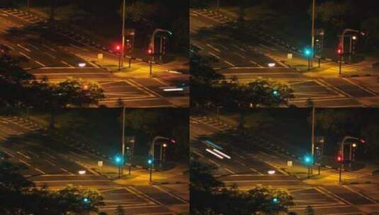 夜晚深夜路口红绿灯车流延时高清在线视频素材下载