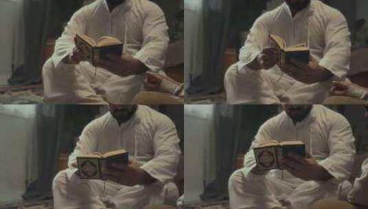 晚上阅读神圣的迷你古兰经高清在线视频素材下载
