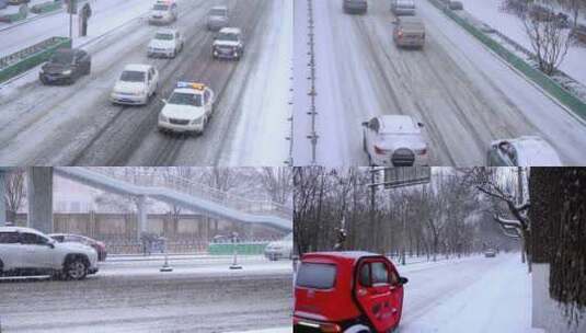 HD升格拍摄 暴雪下的城市交通路况高清在线视频素材下载