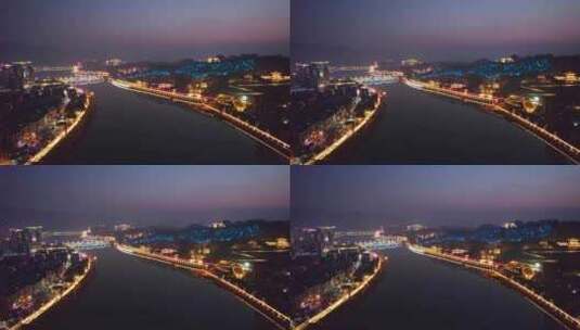四川广元市皇泽寺嘉陵江城市风光夜景航拍高清在线视频素材下载