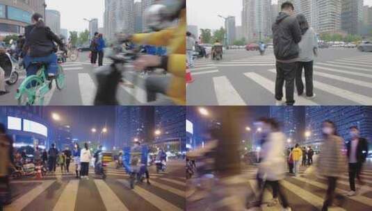 城市马路十字路口行人人流延时摄影高清在线视频素材下载