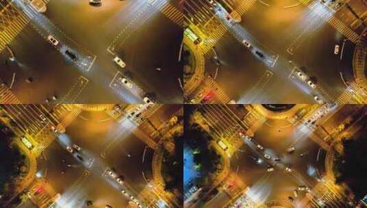 城市夜晚十字路口车辆车流航拍视频素材高清在线视频素材下载