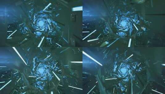 虚构宇宙飞船的蓝色走廊。抽象的未来技术概高清在线视频素材下载