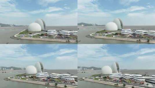 珠海日月贝航拍珠海大剧院地标城市建筑风光高清在线视频素材下载