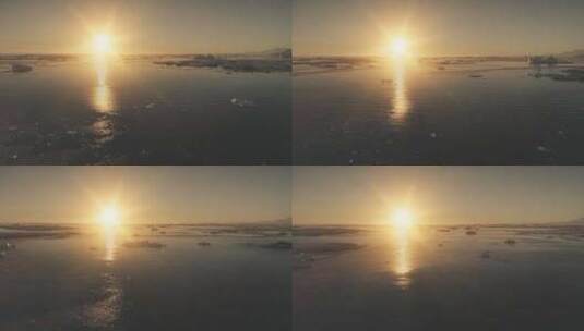 飞越海洋。日落之光。南极洲。高清在线视频素材下载