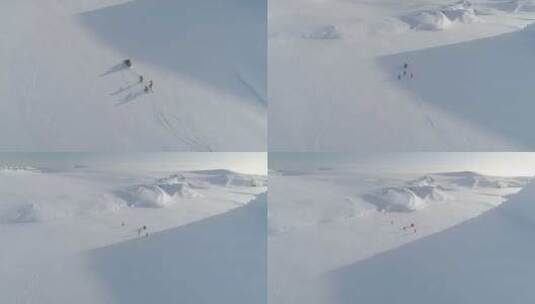 雪地车拉滑雪北极雄伟的景观高清在线视频素材下载