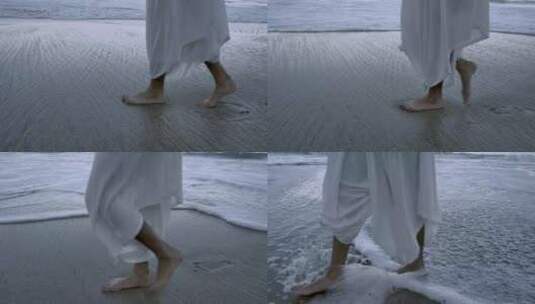 女人赤脚走在沙滩上高清在线视频素材下载
