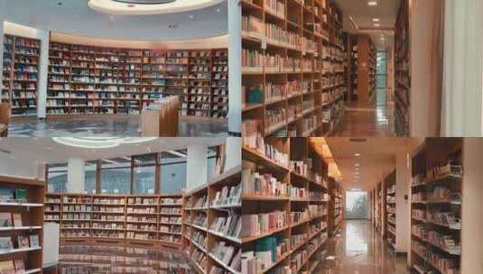 图书馆图书展现阅读书架借书借阅阅览室素材高清在线视频素材下载