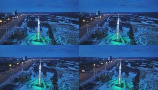 最冷城市内蒙根河雪夜冷极塔高清在线视频素材下载