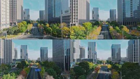 南京江北新区研创园城市绿化街景航拍高清在线视频素材下载