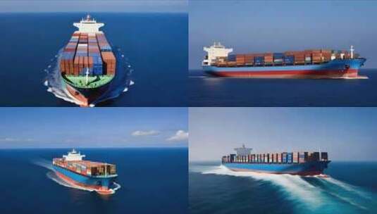 货轮集装箱海上贸易运输合集高清在线视频素材下载