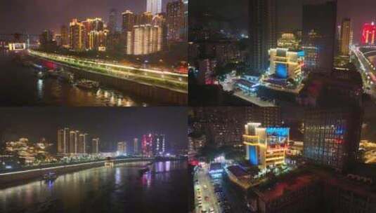 航拍重庆长江索道夜景索道站高清在线视频素材下载