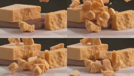 超慢动作切达奶酪。用幻影灵活4K高速摄像高清在线视频素材下载