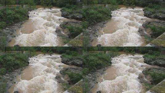 山东枣庄暴雨来袭致山洪暴发。高清在线视频素材下载