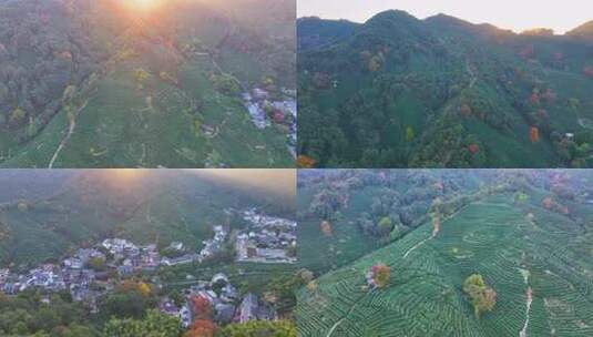 夕阳西下大山森林唯美航拍风景大自然风光杭高清在线视频素材下载