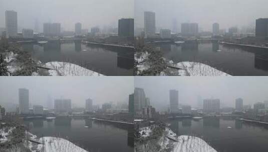 武汉江汉区菱角湖公园雪景航拍高清在线视频素材下载