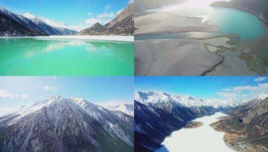 航拍自然景观 震撼冰湖 雪山山脉高清在线视频素材下载