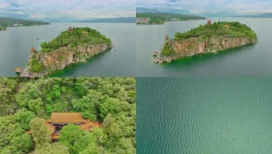 抚仙湖 瀛海寺 史碑亭 孤山风景区 水面高清在线视频素材下载