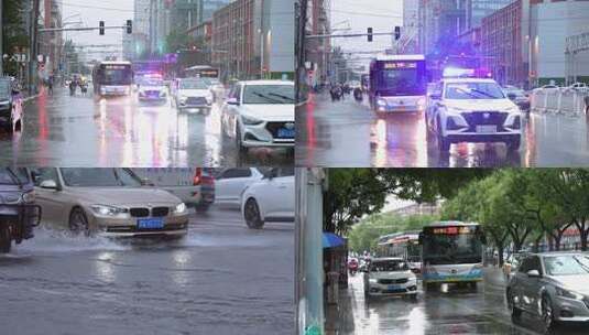 雨天城市街道公交车高清在线视频素材下载