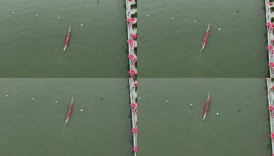 端午节赛龙舟比赛航拍龙舟俯拍龙舟划桨划船高清在线视频素材下载