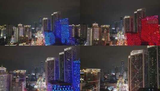 航拍广西柳州五星商业广场龙城路夜景高清在线视频素材下载