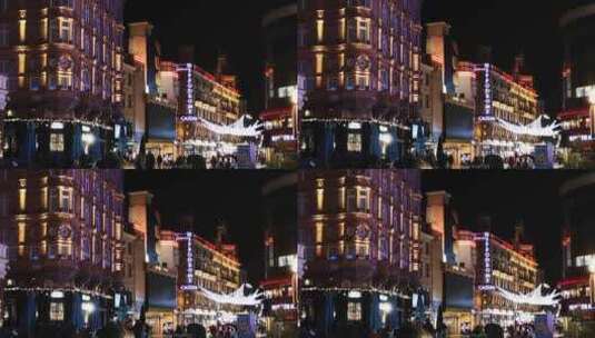 夜晚热闹的商业街景观高清在线视频素材下载