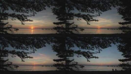 日落在湖边的地平线上高清在线视频素材下载