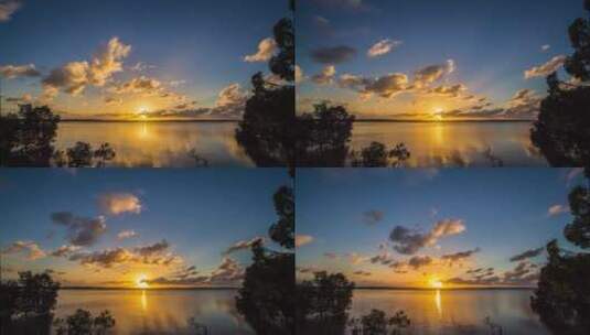澳大利亚沃里克湖上日落的延时摄影高清在线视频素材下载