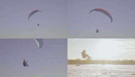 滑翔伞降落在雪地上高清在线视频素材下载