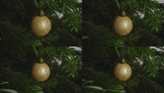 圣诞树上的金色装饰球高清在线视频素材下载