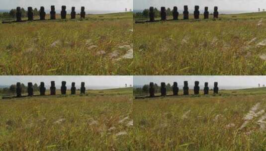 复活节岛雕像前的草地高清在线视频素材下载