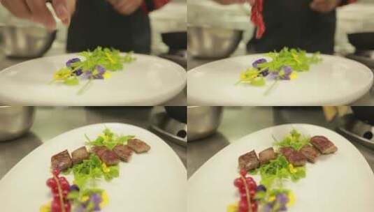 【镜头合集】厨师后厨上菜摆盘黑椒牛肉粒高清在线视频素材下载