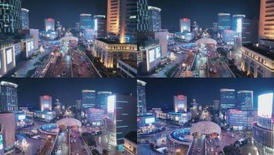 上海五角场夜景航拍高清在线视频素材下载