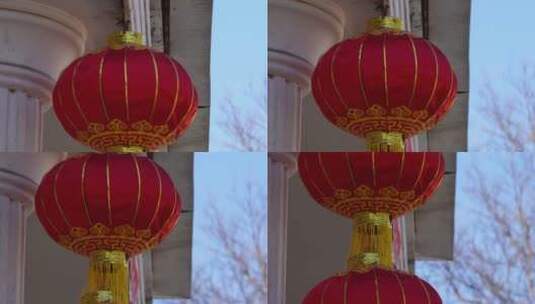 春节气氛氛围红灯笼贴福字过年高清在线视频素材下载