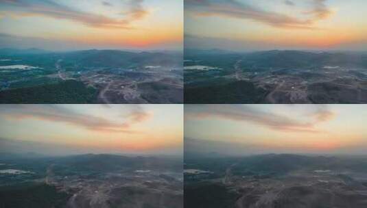 航拍鄂州花湖机场黄山日落高清在线视频素材下载