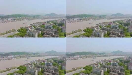 宁波镇海甬江远景定点航拍高清在线视频素材下载