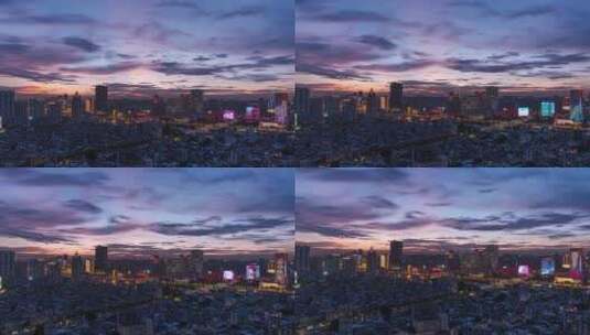 广州城市夜景灯光与夕阳晚霞火烧云延时摄影高清在线视频素材下载