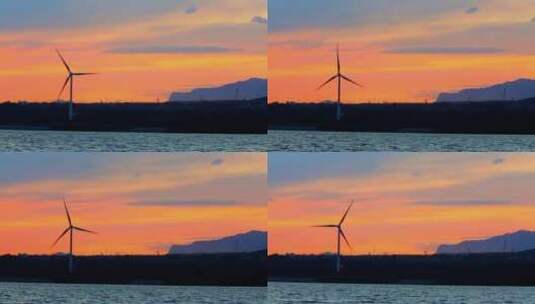 风车,湖水,夕阳,彩虹高清在线视频素材下载
