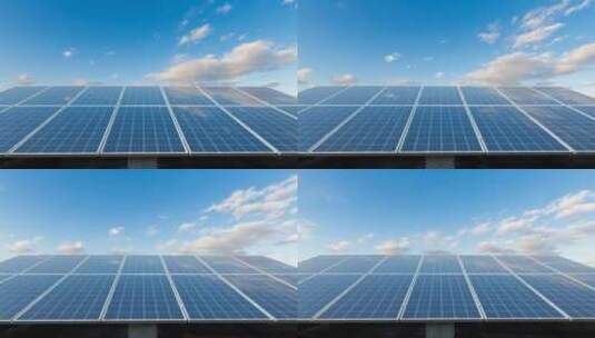 屋顶太阳能面板与蓝天的延时高清在线视频素材下载