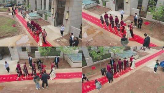婚礼中的新人夫妻走过红毯高清在线视频素材下载