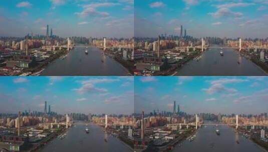 航拍上海的南浦大桥高清在线视频素材下载