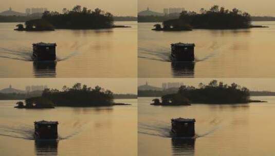 夕阳下的湘湖游船高清在线视频素材下载