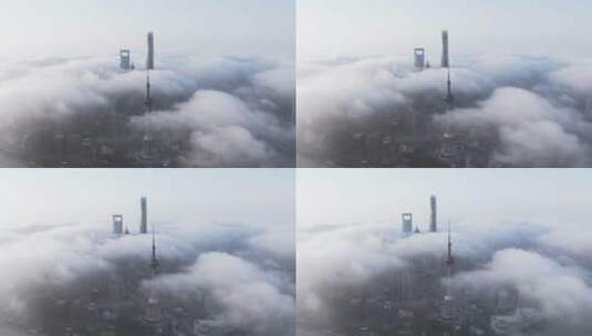 上海陆家嘴金融城平流雾航拍风光4K高清在线视频素材下载