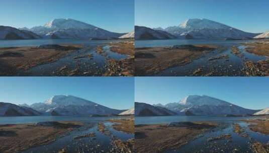 新疆壮丽的雪山湖泊景观高清在线视频素材下载