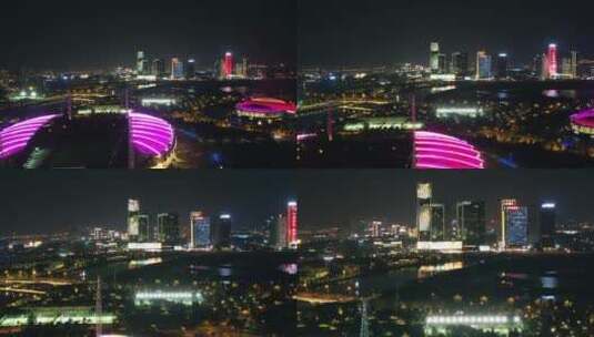 4K变焦航拍 浙江义乌城市地标夜景风光高清在线视频素材下载