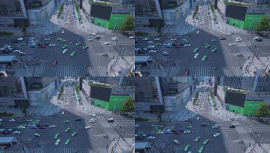 俯视十字路口车流摇成都IFS红星路车流大厦高清在线视频素材下载
